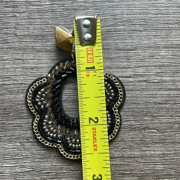 Stella & Dot Silver Gold Bead Black Dove Leather Lightweight Statement Earrings - Picture 5 of 6